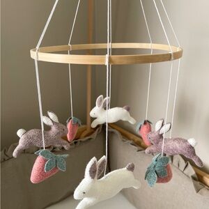 Felt Bunny Strawberry Baby Crib Mobile